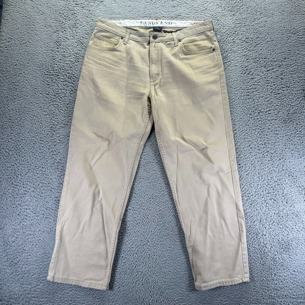 Lands' End Pant Men's 36x29 Beige Cotton Chino Straight Preppy Business Career